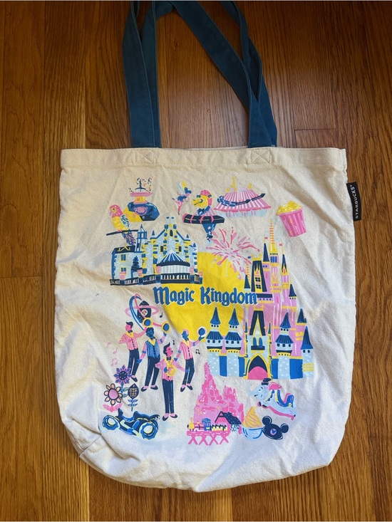 Disney Handbags - Starbucks Disney Magic Kingdom Canvas Tote Bag in Cream with Blue Handles